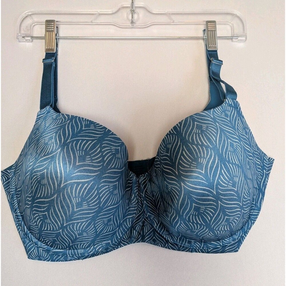 Soma Bra Vanishing Back Balconette 36DDD Blue Lined Underwire Feather Teal